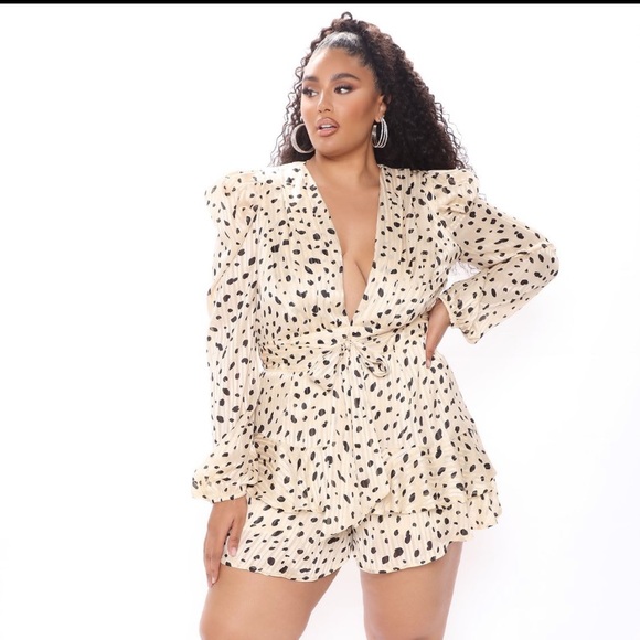 Fashion Nova Pants - Pamela Polka Dot Romper (Ivory & black)